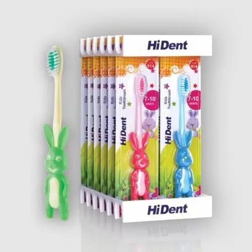 مسواک کودک هایدنت بسته ۱۲ عددی عمده کد 952 HiDent های دنت بچه برس نرم 7 تا 10 سال با قاب محافظ مدرسه خانه سلام